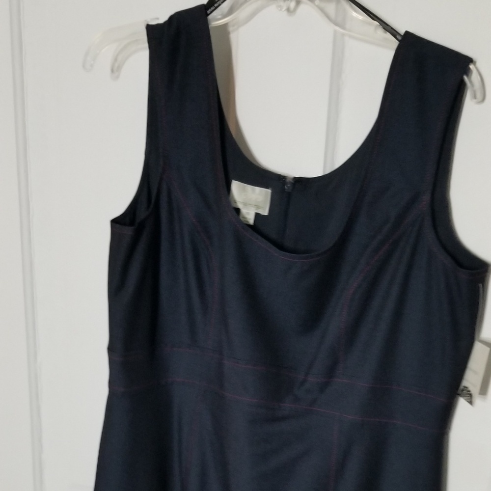 Soft structured denim dress with red stiching